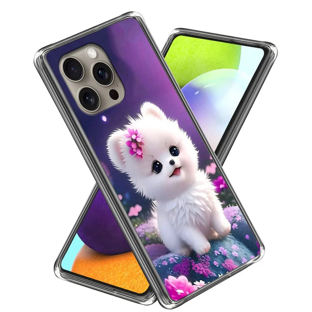 For iPhone 16 Pro Max Case Pattern Printed Shockproof TPU Phone Cover - White Puppy