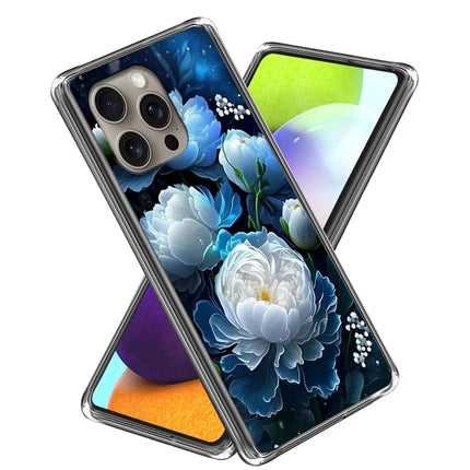 For iPhone 16 Pro Max Case Pattern Printed Shockproof TPU Phone Cover - White Peony