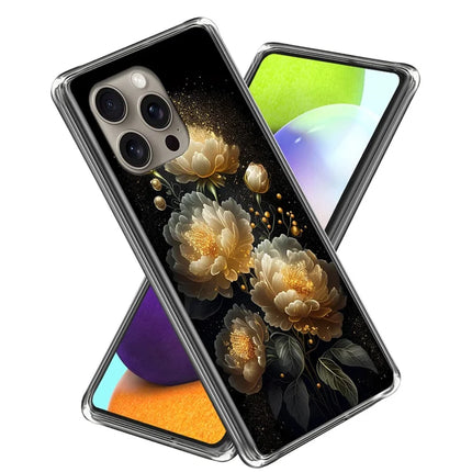 For iPhone 16 Pro Max Case Pattern Printed Shockproof TPU Phone Cover - Golden Peony