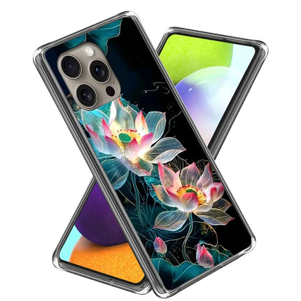 For iPhone 16 Pro Max Case Pattern Printed Shockproof TPU Phone Cover - Crystal Lotus