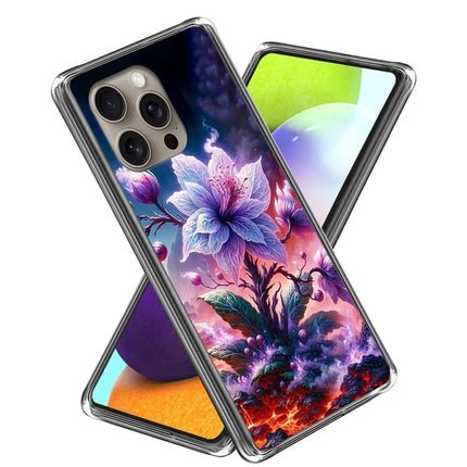 For iPhone 16 Pro Max Case Pattern Printed Shockproof TPU Phone Cover - Purple Flower