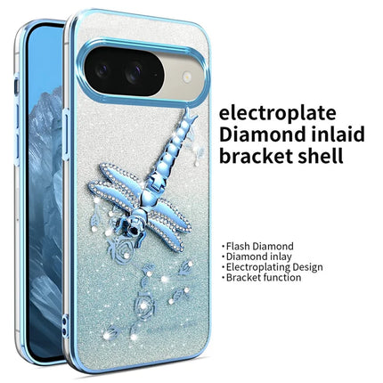 KADEM For Google Pixel 9 Pro  /  Pixel 9 Case Dragonfly Kickstand TPU Flowers Glitter Phone Cover