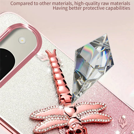 KADEM For Google Pixel 9 Pro  /  Pixel 9 Case Dragonfly Kickstand TPU Flowers Glitter Phone Cover