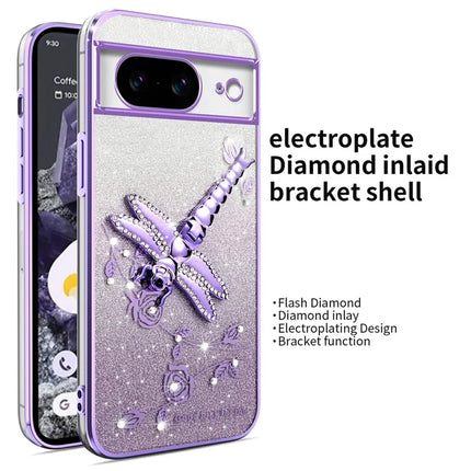 KADEM For Google Pixel 8 Case Dragonfly Kickstand TPU Flowers Glitter Phone Cover
