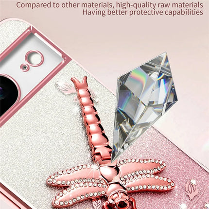 KADEM For Google Pixel 8 Case Dragonfly Kickstand TPU Flowers Glitter Phone Cover