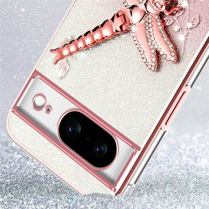 KADEM For Google Pixel 8 Case Dragonfly Kickstand TPU Flowers Glitter Phone Cover