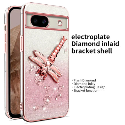 KADEM For Google Pixel 8a Case Dragonfly Kickstand TPU Flowers Glitter Phone Cover