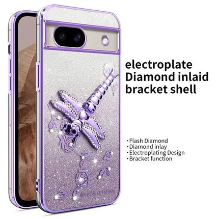 KADEM For Google Pixel 8a Case Dragonfly Kickstand TPU Flowers Glitter Phone Cover