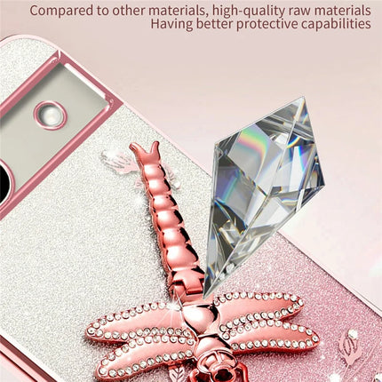 KADEM For Google Pixel 8a Case Dragonfly Kickstand TPU Flowers Glitter Phone Cover
