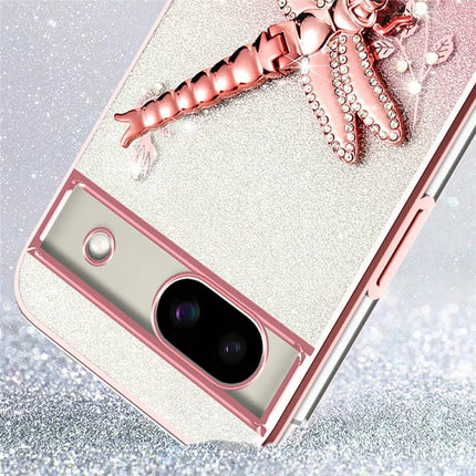 KADEM For Google Pixel 8a Case Dragonfly Kickstand TPU Flowers Glitter Phone Cover