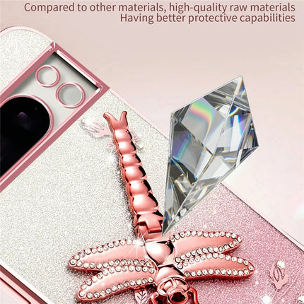 KADEM For Google Pixel 8 Pro Case Dragonfly Kickstand TPU Flowers Glitter Phone Cover