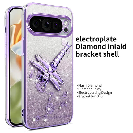 KADEM For Google Pixel 9 Pro XL Case Dragonfly Kickstand TPU Flowers Glitter Phone Cover
