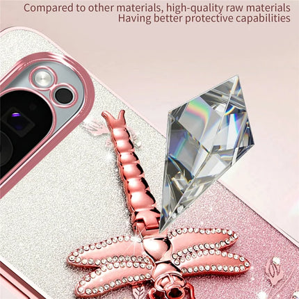 KADEM For Google Pixel 9 Pro XL Case Dragonfly Kickstand TPU Flowers Glitter Phone Cover