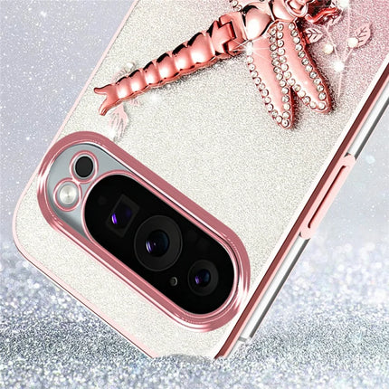 KADEM For Google Pixel 9 Pro XL Case Dragonfly Kickstand TPU Flowers Glitter Phone Cover