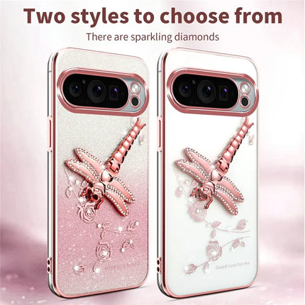 KADEM For Google Pixel 9 Pro XL Case Dragonfly Kickstand TPU Flowers Glitter Phone Cover