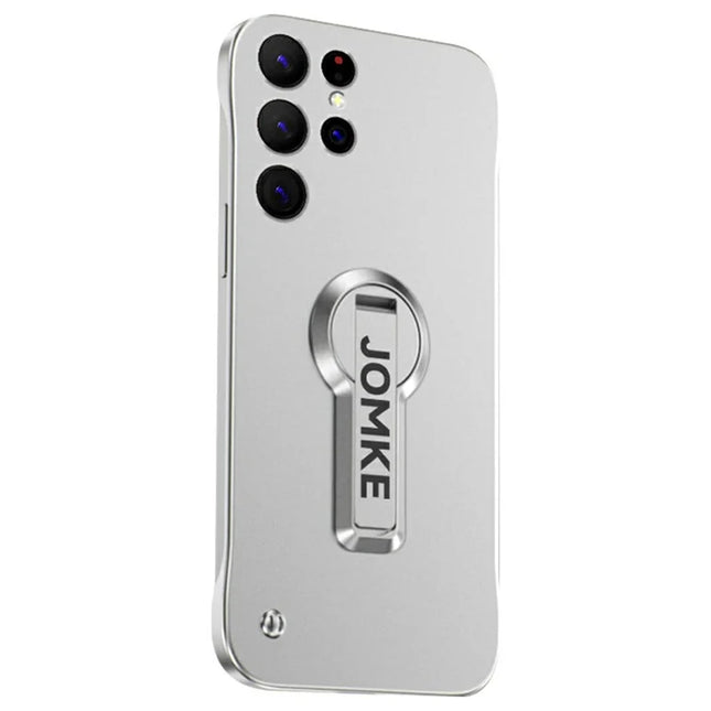 For Samsung Galaxy S23 Ultra Case Hard PC Frameless Baking Paint Kickstand Phone Cover - Silver