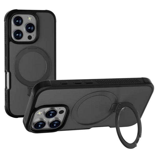 GW20 For iPhone 16 Pro Max Case Compatible with MagSafe Skin-Touch TPU+PC Kickstand Phone Cover - Black