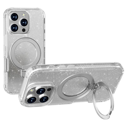 GW20 For iPhone 16 Pro Max Case Compatible with MagSafe Skin-Touch TPU+PC Kickstand Phone Cover - Clear Glitter