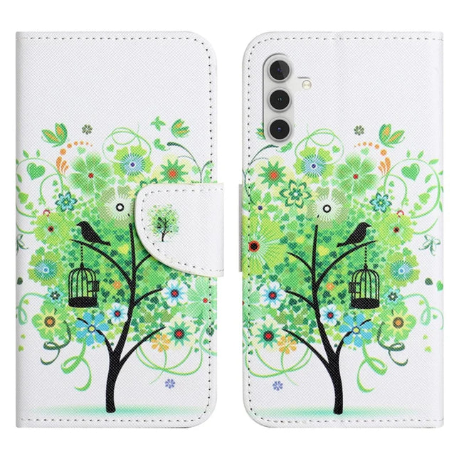 For Samsung Galaxy A56 5G / A36 5G Leather Case Pattern Printing Cross Texture Phone Cover   - Green Tree