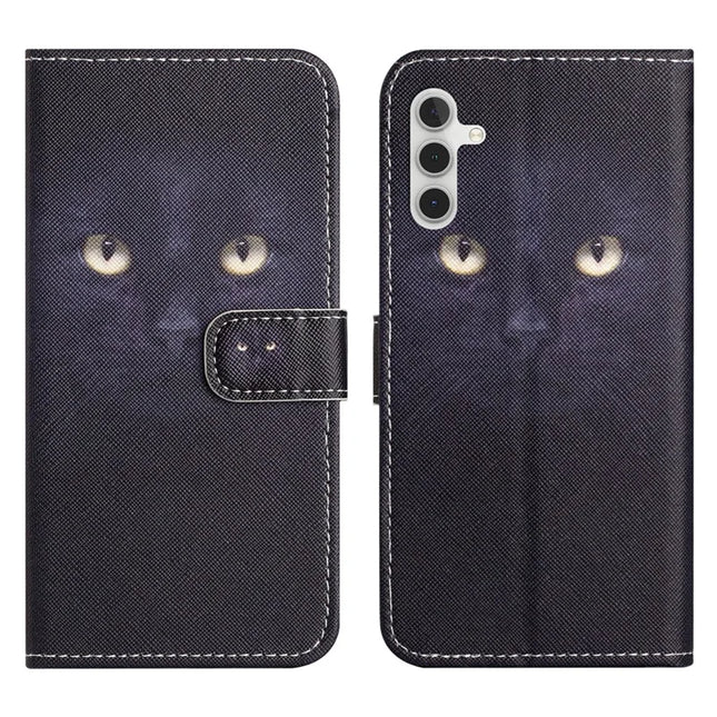 For Samsung Galaxy A56 5G Case Pattern Print PU Leather Wallet Phone Cover Cross Texture - Cat's Eye
