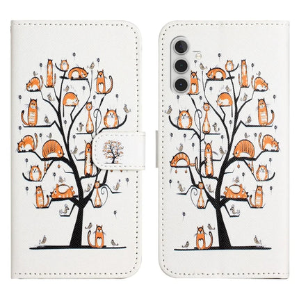 For Samsung Galaxy A56 5G Case Pattern Print PU Leather Wallet Phone Cover Cross Texture - Cat and Tree