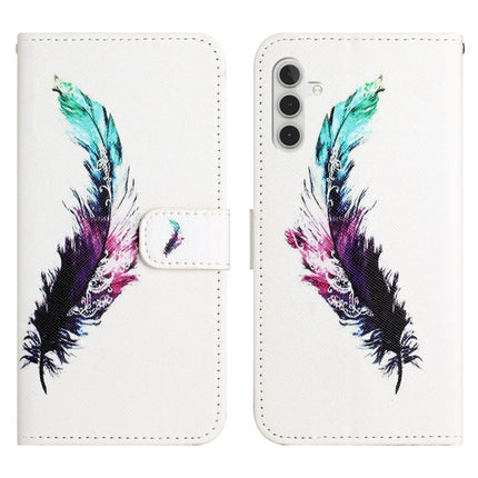 For Samsung Galaxy A56 5G Case Pattern Print PU Leather Wallet Phone Cover Cross Texture - Feather