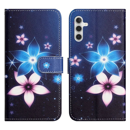 For Samsung Galaxy A56 5G Case Pattern Print PU Leather Wallet Phone Cover Cross Texture - Blue Flower