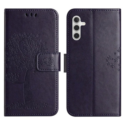 For Samsung Galaxy A56 5G / A36 5G Case PU Leather Owl Tree Imprinted Wallet Phone Cover - Dark Purple