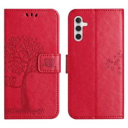 For Samsung Galaxy A56 5G / A36 5G Case PU Leather Owl Tree Imprinted Wallet Phone Cover - Red