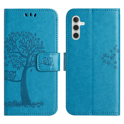 For Samsung Galaxy A56 5G / A36 5G Case PU Leather Owl Tree Imprinted Wallet Phone Cover - Blue