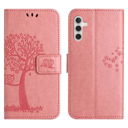 For Samsung Galaxy A56 5G / A36 5G Case PU Leather Owl Tree Imprinted Wallet Phone Cover - Pink