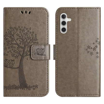 For Samsung Galaxy A56 5G / A36 5G Case PU Leather Owl Tree Imprinted Wallet Phone Cover - Grey