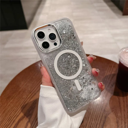 For iPhone 16 Pro Max Case Compatible with MagSafe Glitter Quicksand TPU+PC Phone Cover