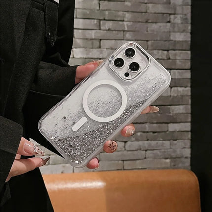 For iPhone 16 Pro Max Case Compatible with MagSafe Glitter Quicksand TPU+PC Phone Cover