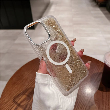 For iPhone 16 Pro Max Case Compatible with MagSafe Glitter Quicksand TPU+PC Phone Cover