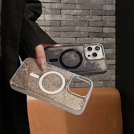 For iPhone 16 Pro Max Case Compatible with MagSafe Glitter Quicksand TPU+PC Phone Cover