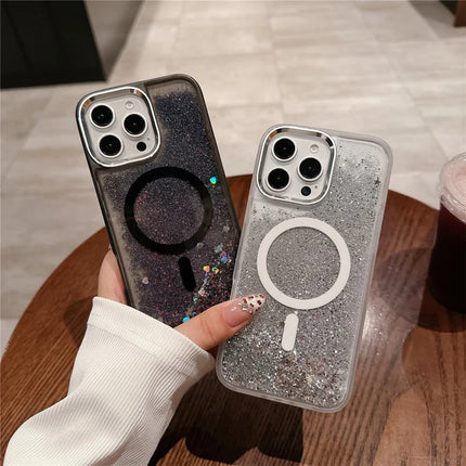 For iPhone 16 Pro Max Case Compatible with MagSafe Glitter Quicksand TPU+PC Phone Cover