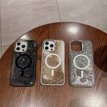 For iPhone 16 Pro Max Case Compatible with MagSafe Glitter Quicksand TPU+PC Phone Cover