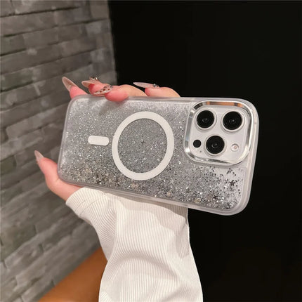 For iPhone 16 Pro Case Compatible with MagSafe Glitter Quicksand TPU+PC Phone Cover