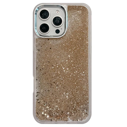 For iPhone 16 Pro Max Case Glitter Quicksand TPU+PC Shockproof Phone Cover - Gold