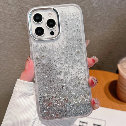 For iPhone 16 Pro Max Case Glitter Quicksand TPU+PC Shockproof Phone Cover - Silver