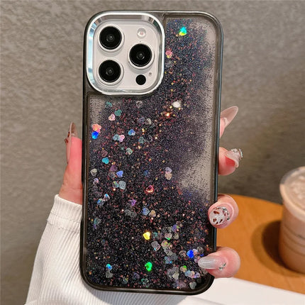 For iPhone 16 Pro Max Case Glitter Quicksand TPU+PC Shockproof Phone Cover - Black