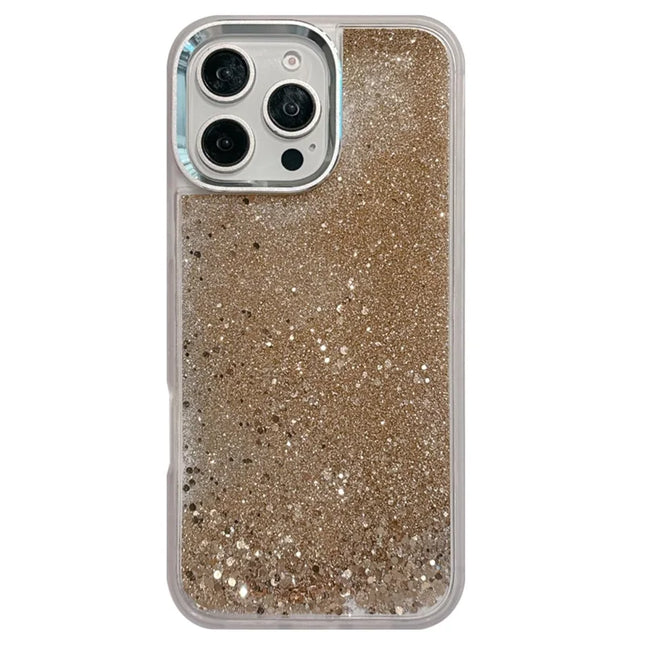 For iPhone 16 Pro Case Glitter Quicksand TPU+PC Shockproof Phone Cover - Gold