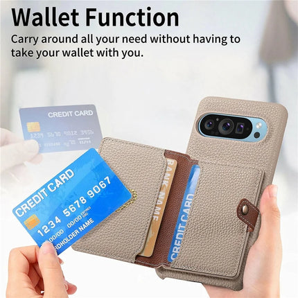 Y4 For Google Pixel 9 Pro XL Case Zipper Pocket Leather Phone Back Cover Card Holder Kickstand