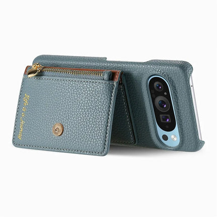 Y4 For Google Pixel 9 Pro XL Case Zipper Pocket Leather Phone Back Cover Card Holder Kickstand