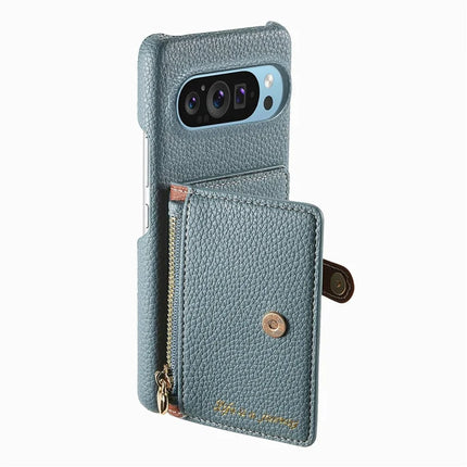 Y4 For Google Pixel 9 Pro XL Case Zipper Pocket Leather Phone Back Cover Card Holder Kickstand