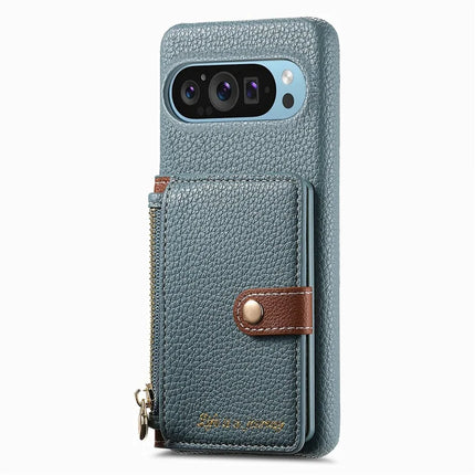 Y4 For Google Pixel 9 Pro XL Case Zipper Pocket Leather Phone Back Cover Card Holder Kickstand