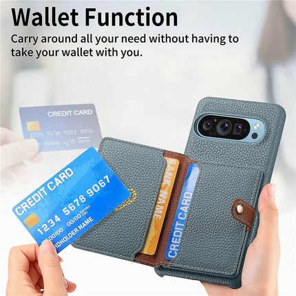 Y4 For Google Pixel 9 Pro XL Case Zipper Pocket Leather Phone Back Cover Card Holder Kickstand