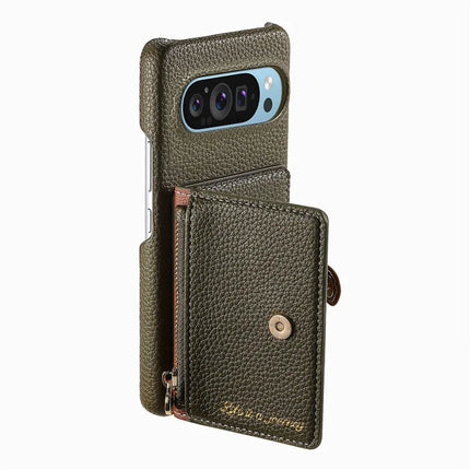 Y4 For Google Pixel 9 Pro XL Case Zipper Pocket Leather Phone Back Cover Card Holder Kickstand