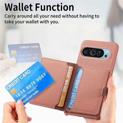 Y4 For Google Pixel 9 Pro XL Case Zipper Pocket Leather Phone Back Cover Card Holder Kickstand